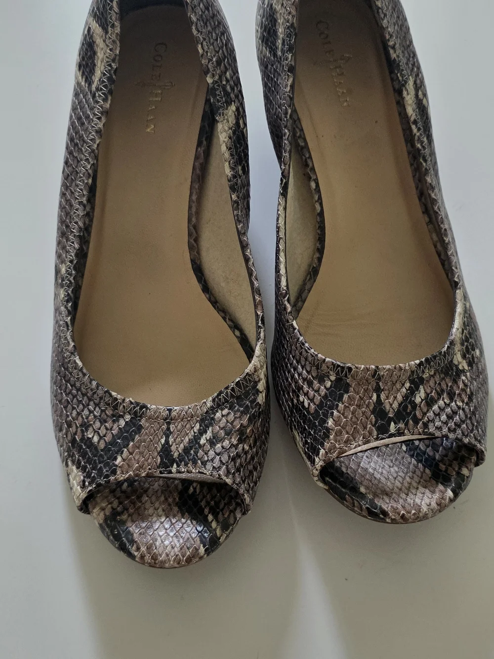 Cole Haan Women's Snake-Print Peep-Toe Flats in Brown